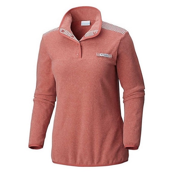 Columbia Harborside overlay fleece pullover Rose dust gingham size XL - Picture 1 of 12